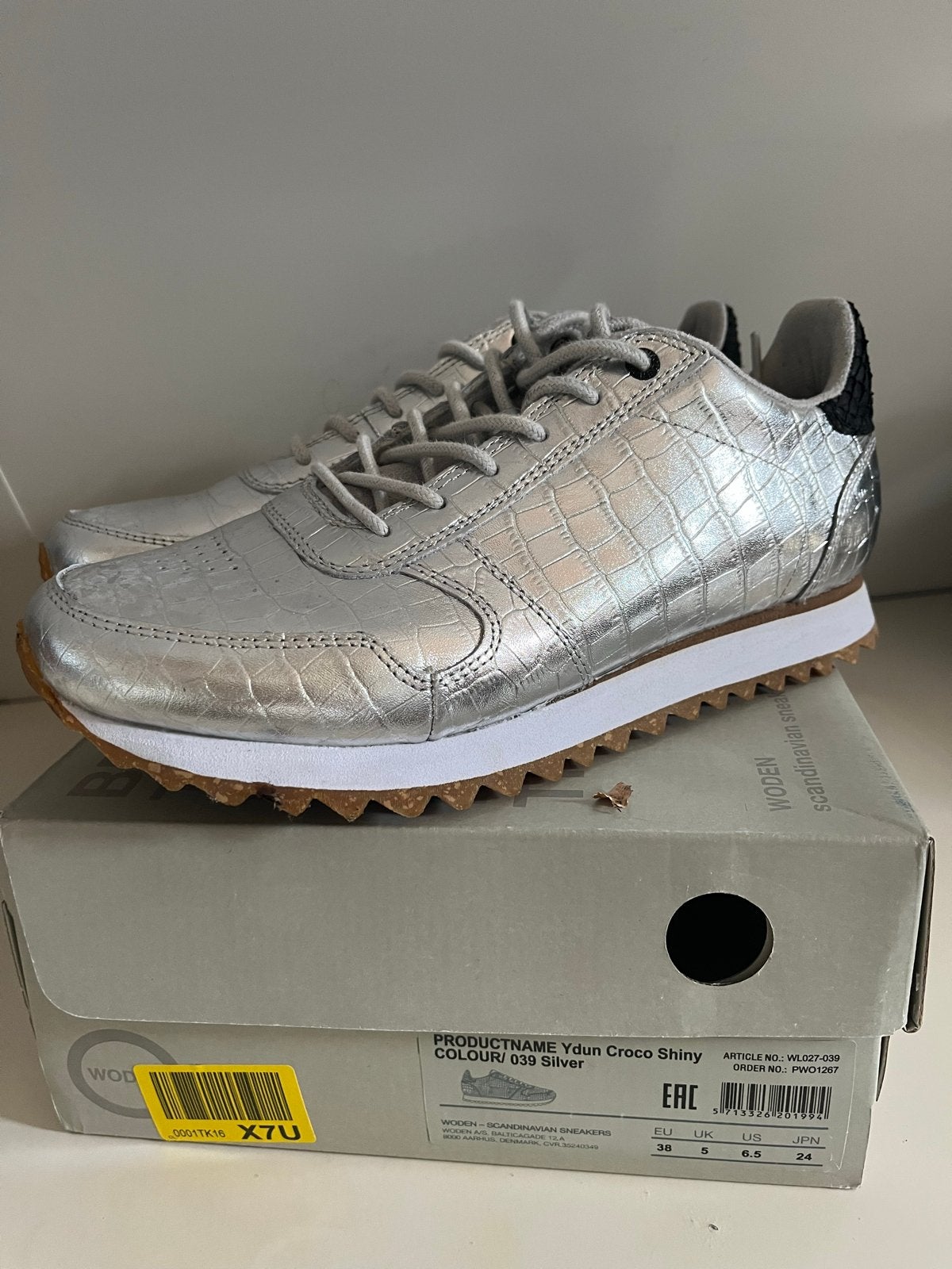 Woden Ydun Croco Shiny Sneakers - Zilver - Maat 38, Ophalen of Verzenden, Nieuw, Overige kleuren, Sneakers of Gympen