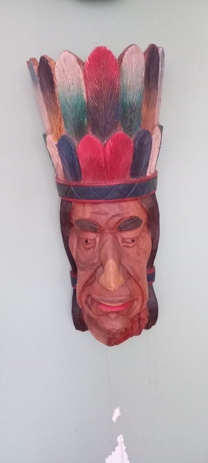 Houten Masker Indiaan met Veren Hoofdtooi, Ophalen, Handgemaakt, Masker, 20 - 50 cm