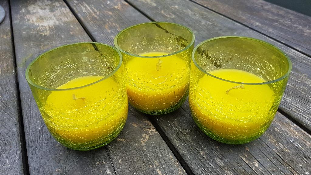 3st kaars in lime - groen gebroken glas., Overige materialen, Nieuw, Ophalen of Verzenden, Kaars