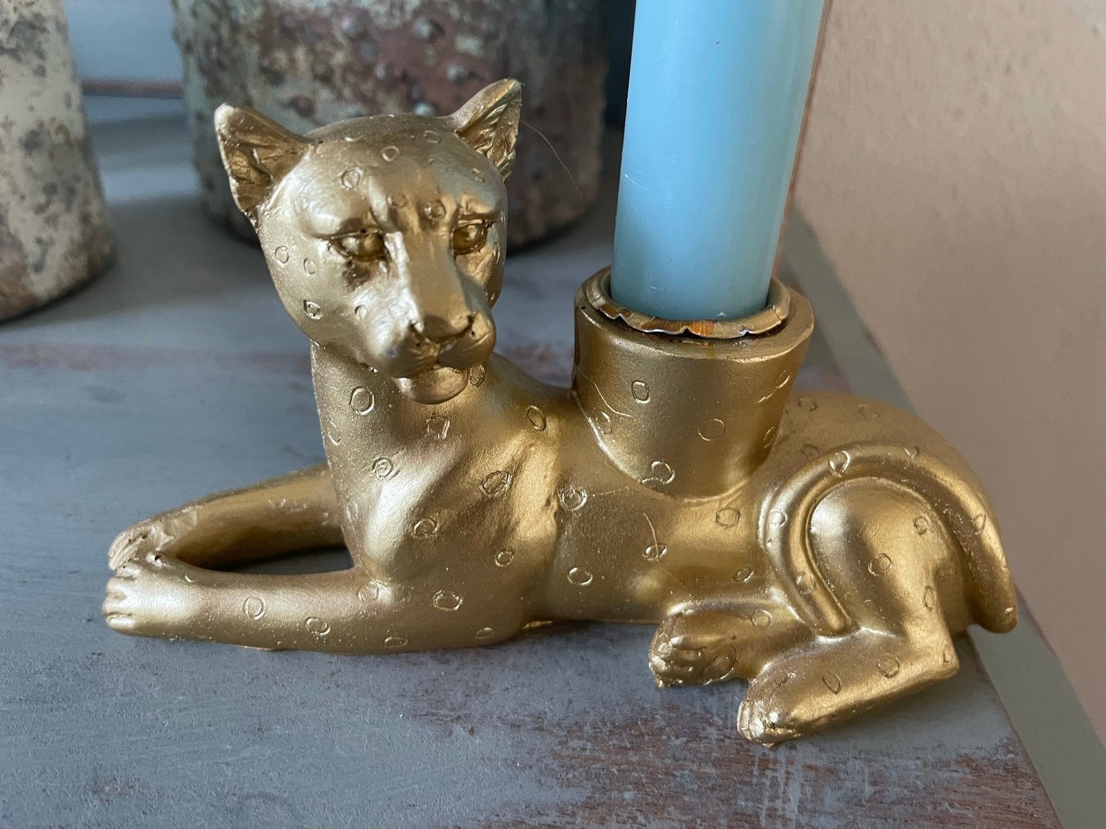 Prachtige kandelaar panter goud goudkleurig, Ophalen of Verzenden, Metaal