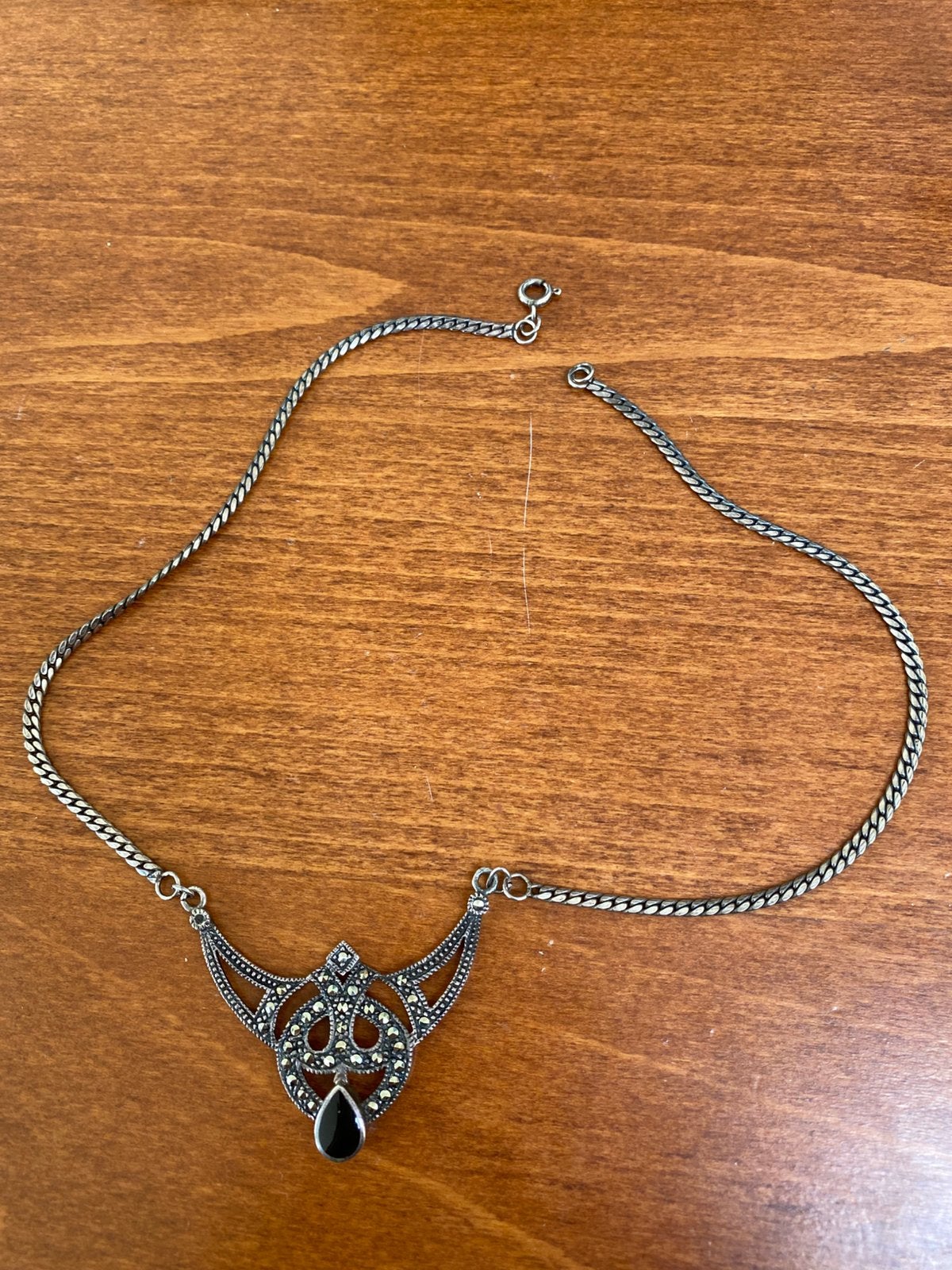 Vintage ketting met onyx en marcasiet, Ophalen of Verzenden, Zwart