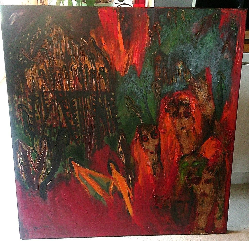 Spirit of hill lost it's home - Diah Yulianti 1973 Indonesië, Ophalen, Doek, Portret of Personen, Expressionistisch