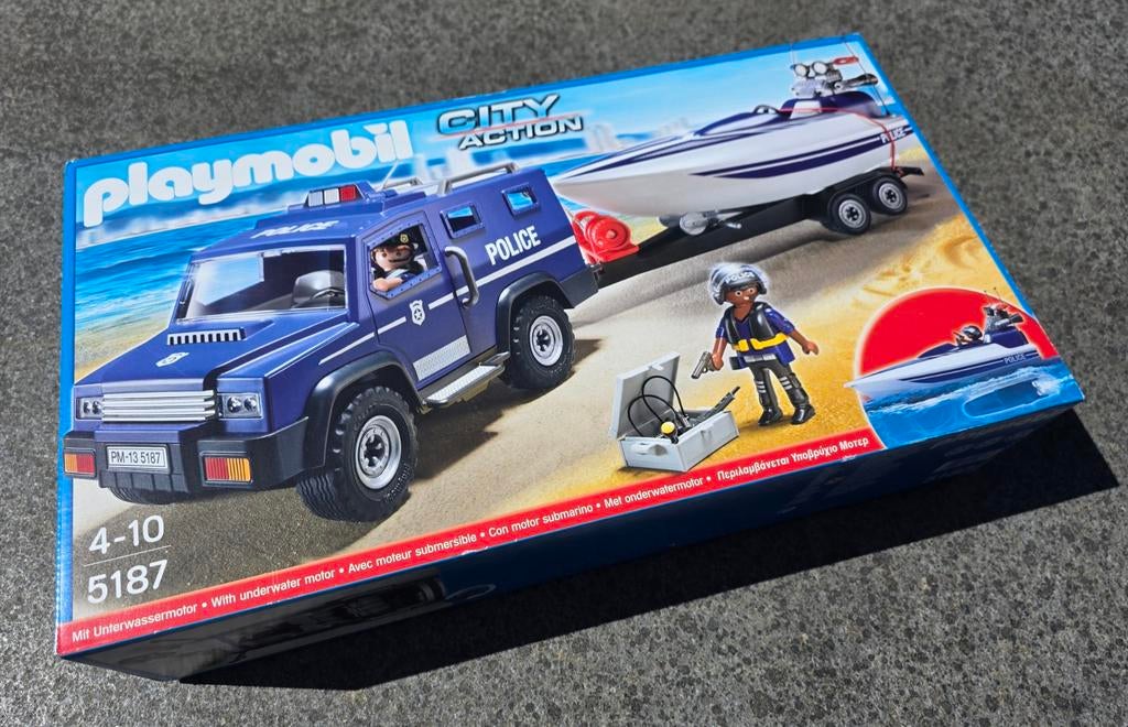 PLAYMOBIL City Action Politie Voertuig met Boot 5187, Ophalen, Nieuw, Jongen of Meisje