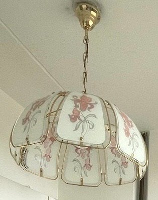 Cafe kroonluchter glas lood roze goud bloemen hanglamp, Ophalen, Zo goed als nieuw