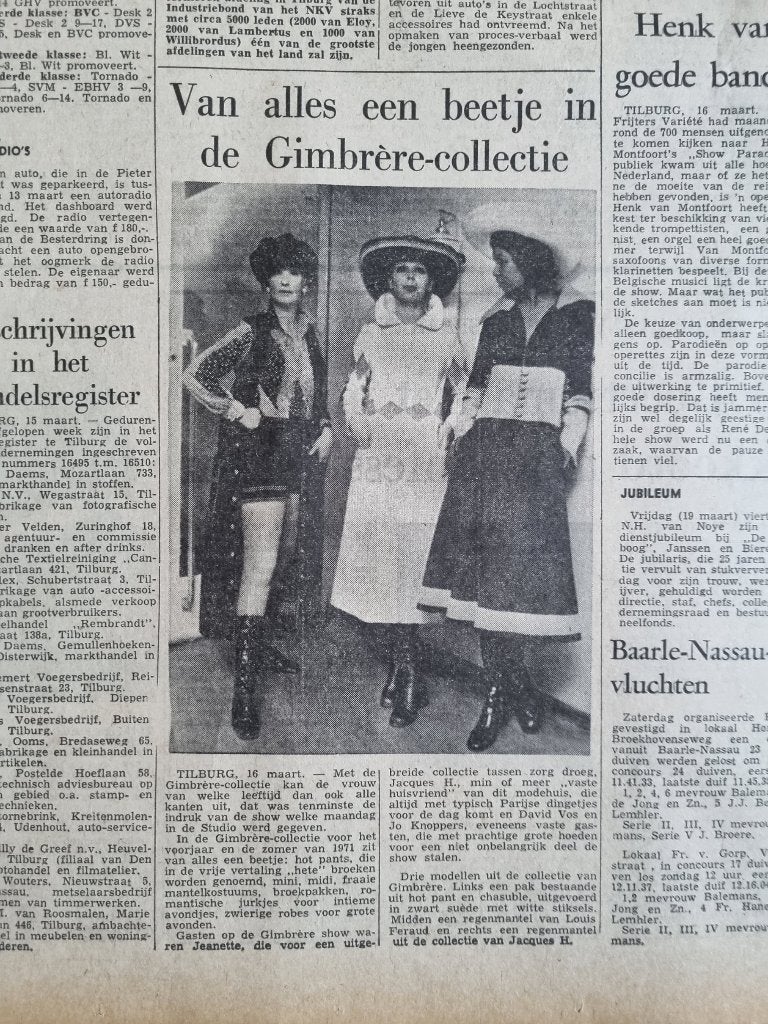 MODE: Gimbrère presenteert collectie (1971), Ophalen of Verzenden, 1960 tot 1980, Knipsel(s)