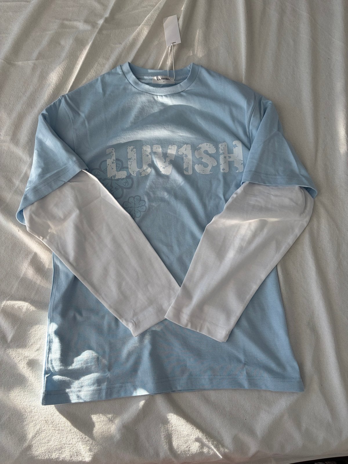 Luv1sh Oversized Longsleeve Maat S - Lichtblauw met Wit, Kleding | Heren, Ophalen of Verzenden, Nieuw, Maat 46 (S) of kleiner