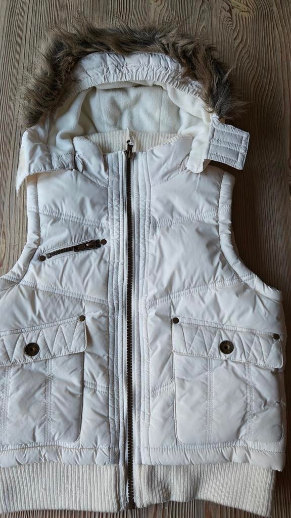 Mooie  creme witte bodywarmer met bontkraag (nep), Ophalen of Verzenden, Zo goed als nieuw, Meisje, Jas
