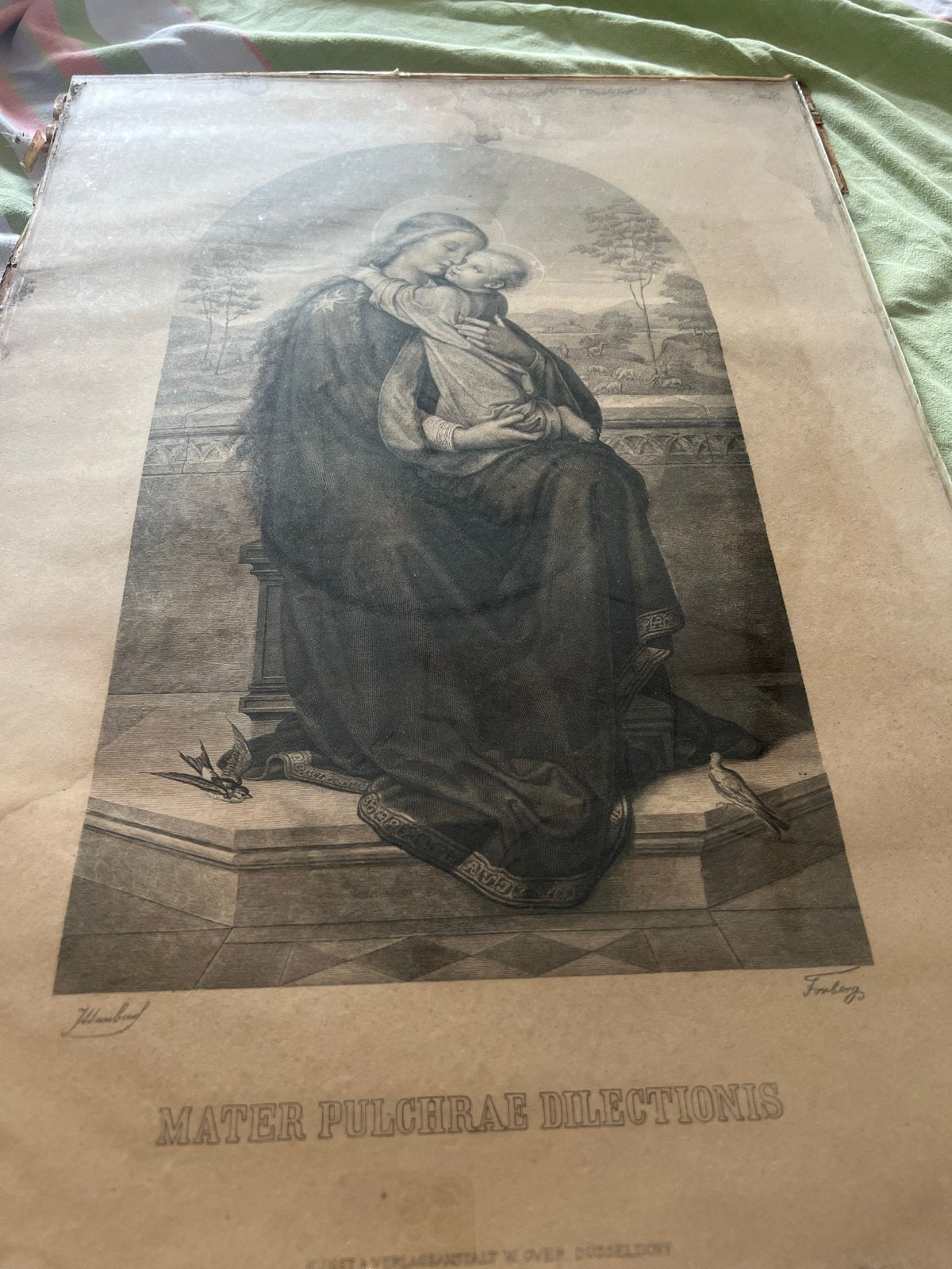 Antieke Gravure: Mater Pulchrae Dilectionis (Moeder van Scho, Antiek en Kunst, Ophalen, 1800 - 1899, Religie, Origineel