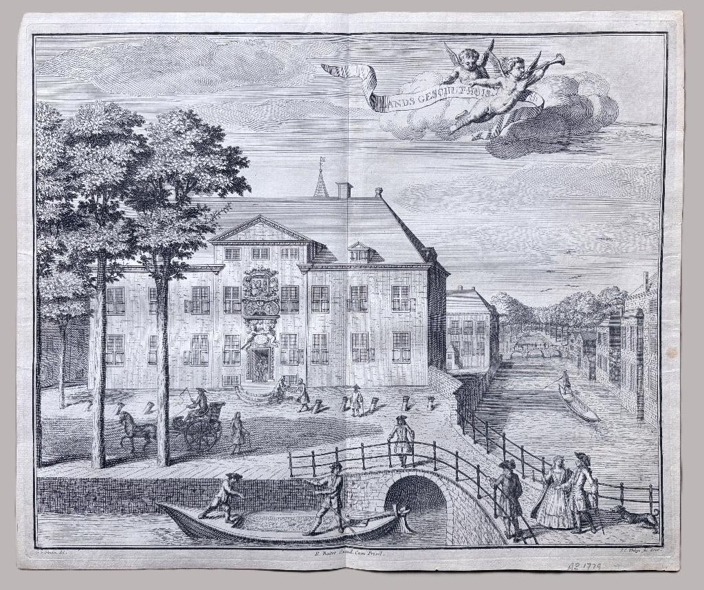 (ca. 1730) ’t Lands Geschut-Huis, Den Haag  – Reinier Boitet, Antiek en Kunst, 30 cm, Verzenden, Stadsgezicht, 35 cm