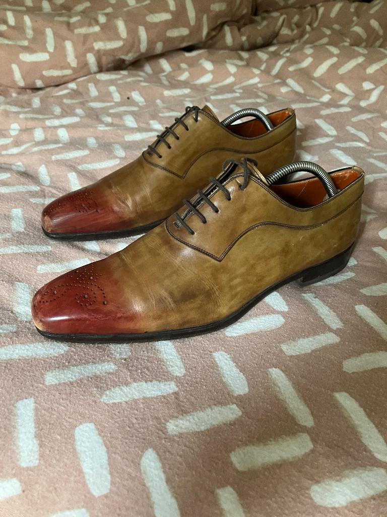 Magnanni veterschoenen maat 43 – cognac met unieke rode punt, Overige kleuren, Ophalen of Verzenden, Magnanni, Gedragen