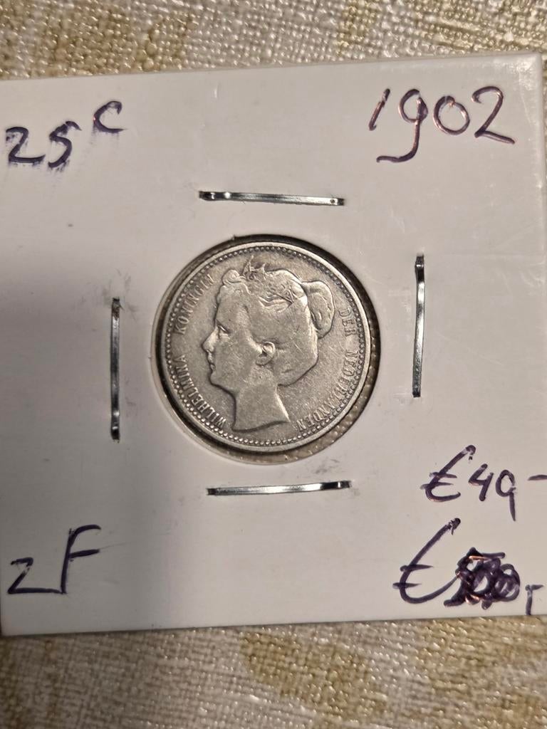 Zilveren 25 cent munt Koningin Wilhelmina 1902, Postzegels en Munten, Munten | Nederland, Zilver, 25 cent, Ophalen of Verzenden