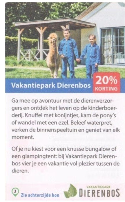 Vakantiepark Dierenbos 20% kortingsbon, Drie personen of meer, Kortingsbon, Overige typen