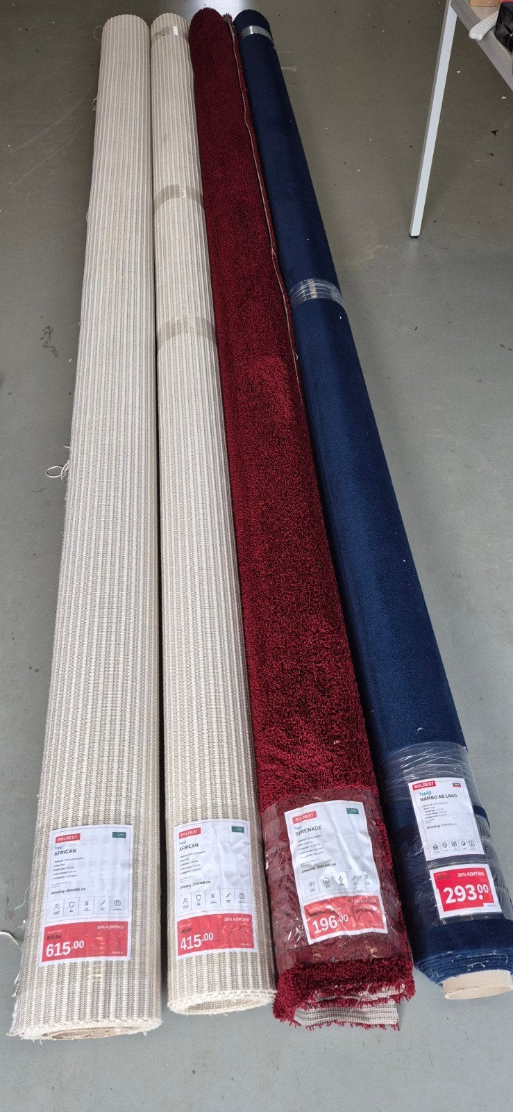 4 nieuwe coupons vloerbedekking - diverse afmetingen, Ophalen, Lano, 200 cm of meer, Rechthoekig