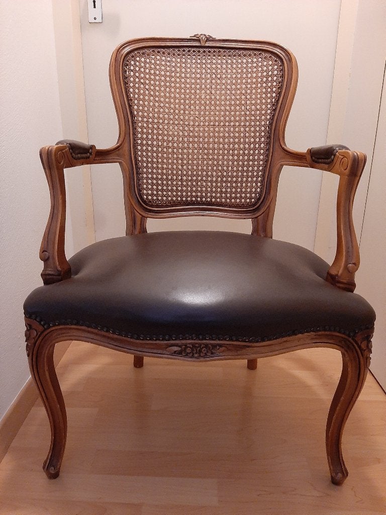 Franse Fauteuil, Lodewijk de XV-stijl., Ophalen, Bruin, Eén, Hout