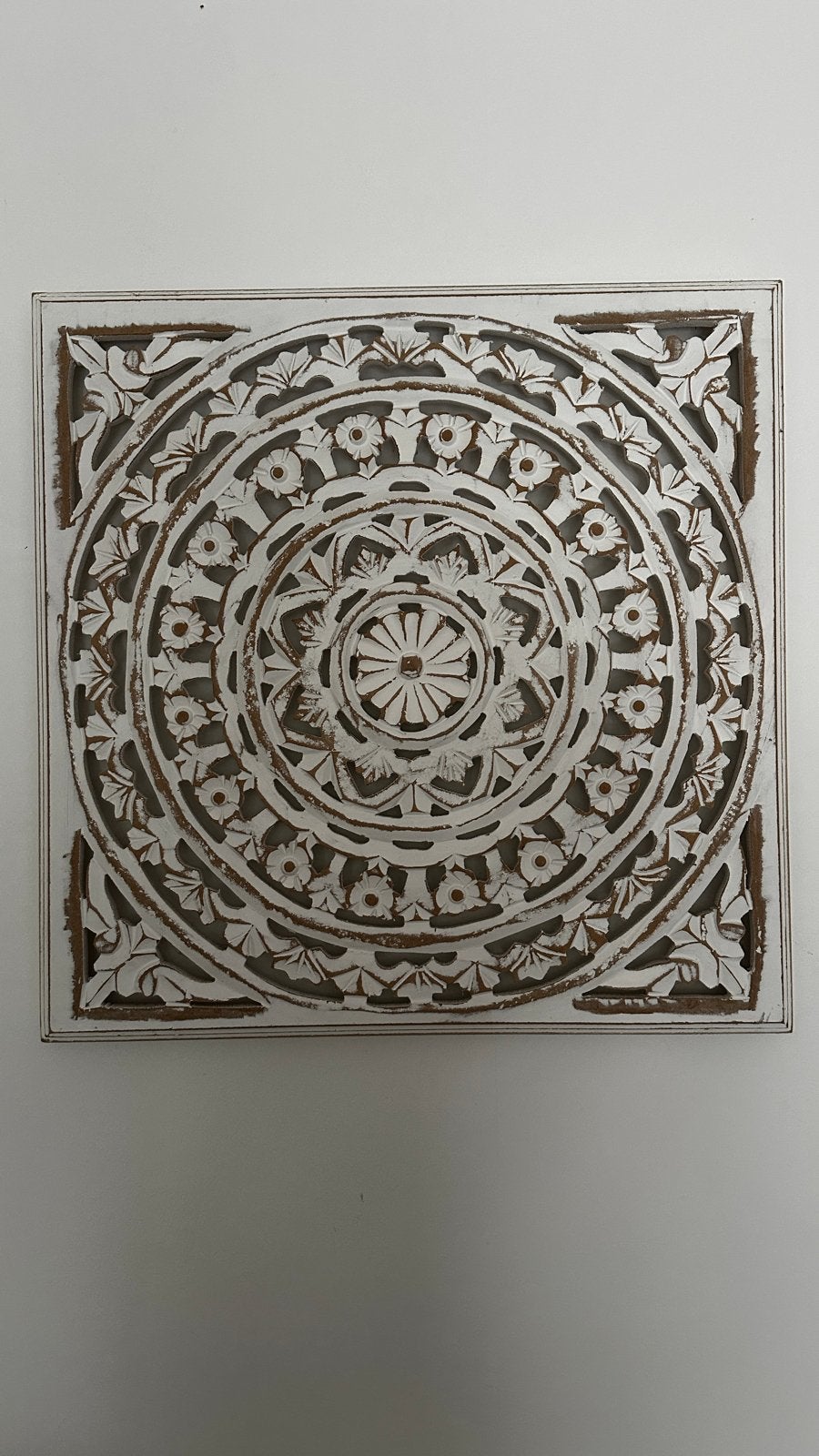 2x Houten wandpaneel met mandala, 50x50cm, Huis en Inrichting, Boho, Hout, Ophalen of Verzenden, Zo goed als nieuw