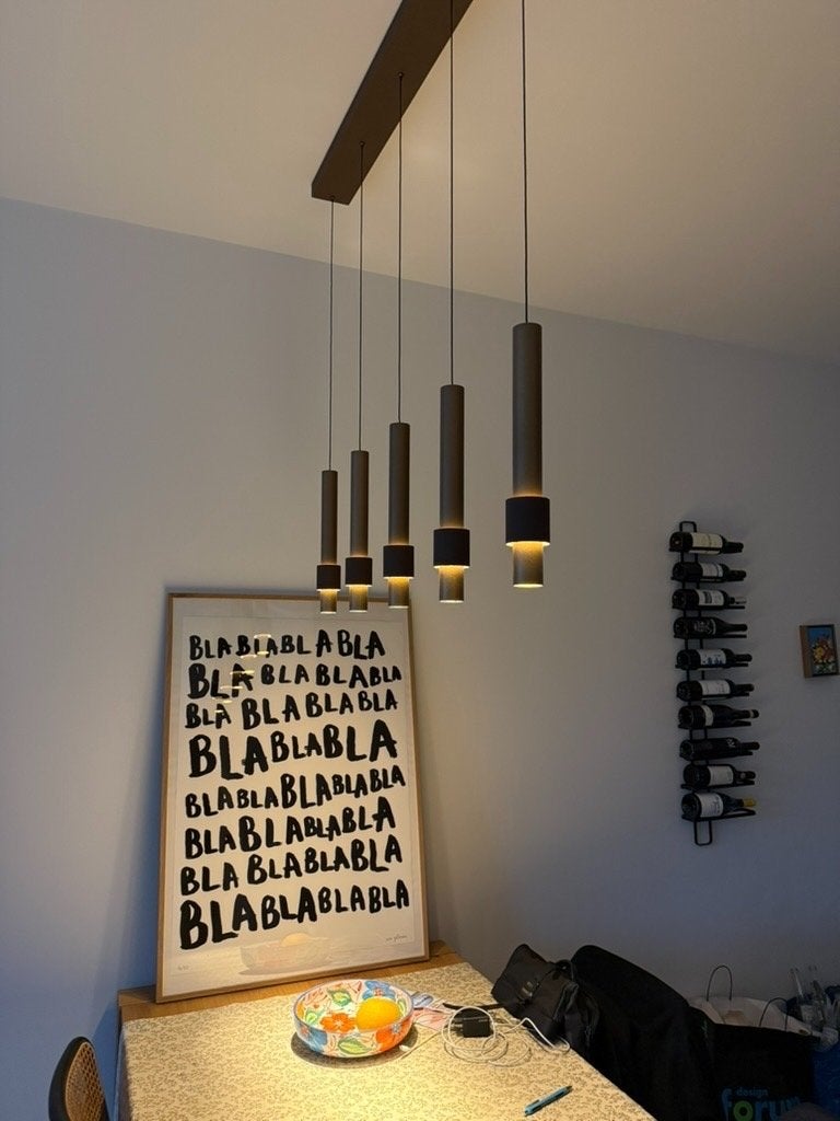 Lucide Margary 5 LED hanglamp lineair – koffie / bruin, Huis en Inrichting, Ophalen, Zo goed als nieuw, Metaal, Overige fittingen