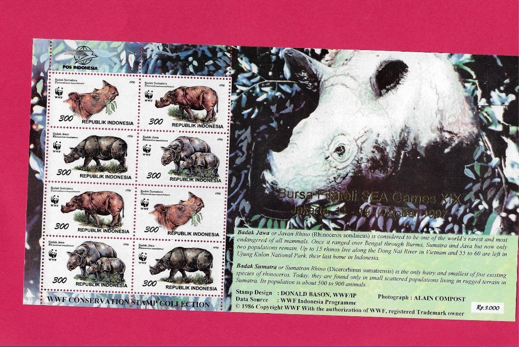 Indonesie wwf wnf Neushoorn bedreigde diersoorten 1996, Ophalen of Verzenden, Postfris, Dier of Natuur