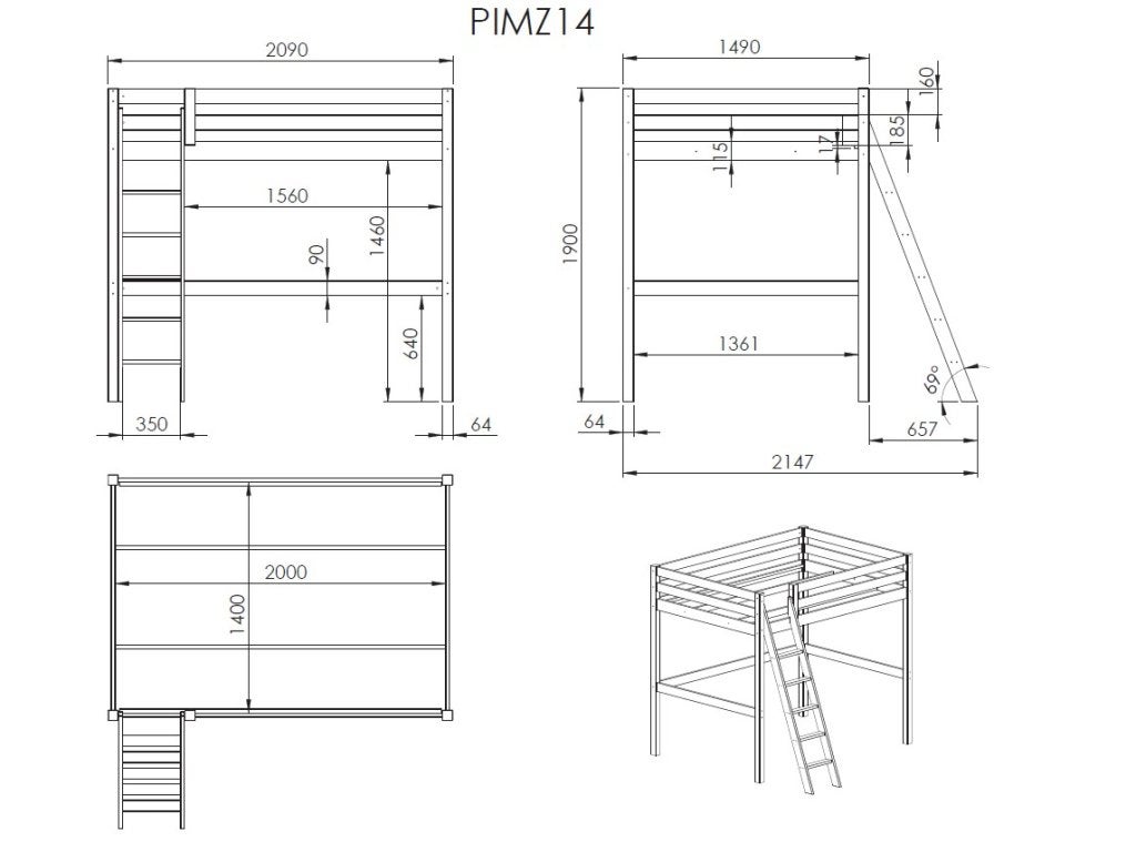 Pino hoogslaper 2-persoons - 140x200 - Grijs, Niet ingevuld, Niet ingevuld, Nieuw, Ophalen of Verzenden