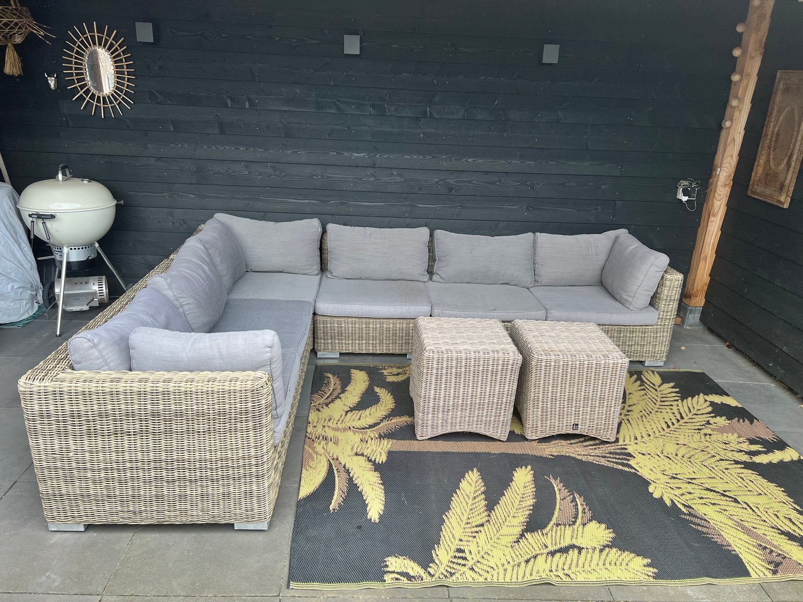 Grote loungeset met 2 losse stoelen, 2 hockers en salontafel, Tuin en Terras, Ophalen, Gebruikt, Meer dan 8 zitplaatsen, Loungeset