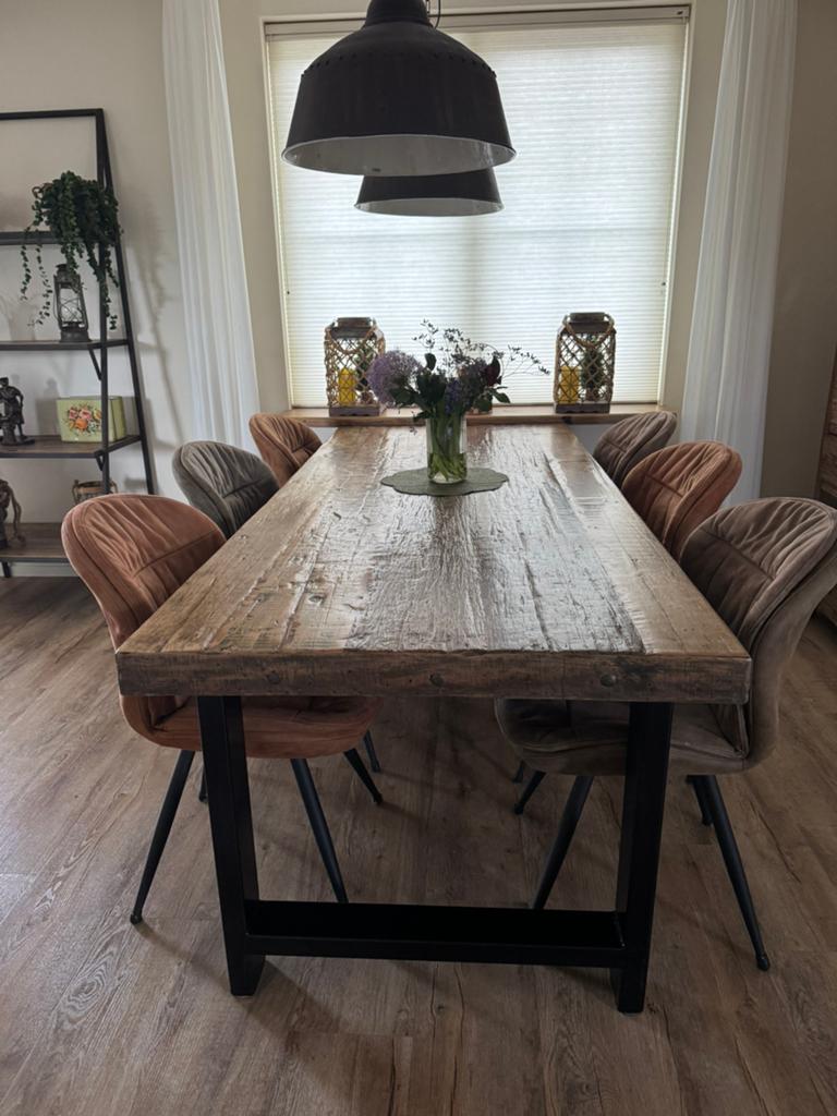 Eettafel robuuste vintage uitstraling 220x96cm, Ophalen, 200 cm of meer, 50 tot 100 cm, Zo goed als nieuw