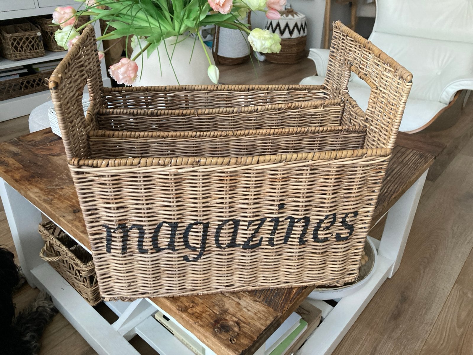 RM Rotan tijdschriftenrek met 3 vakken - 'Magazines', Ophalen, Meerdere vakken, Gebruikt, Natuurlijk materiaal