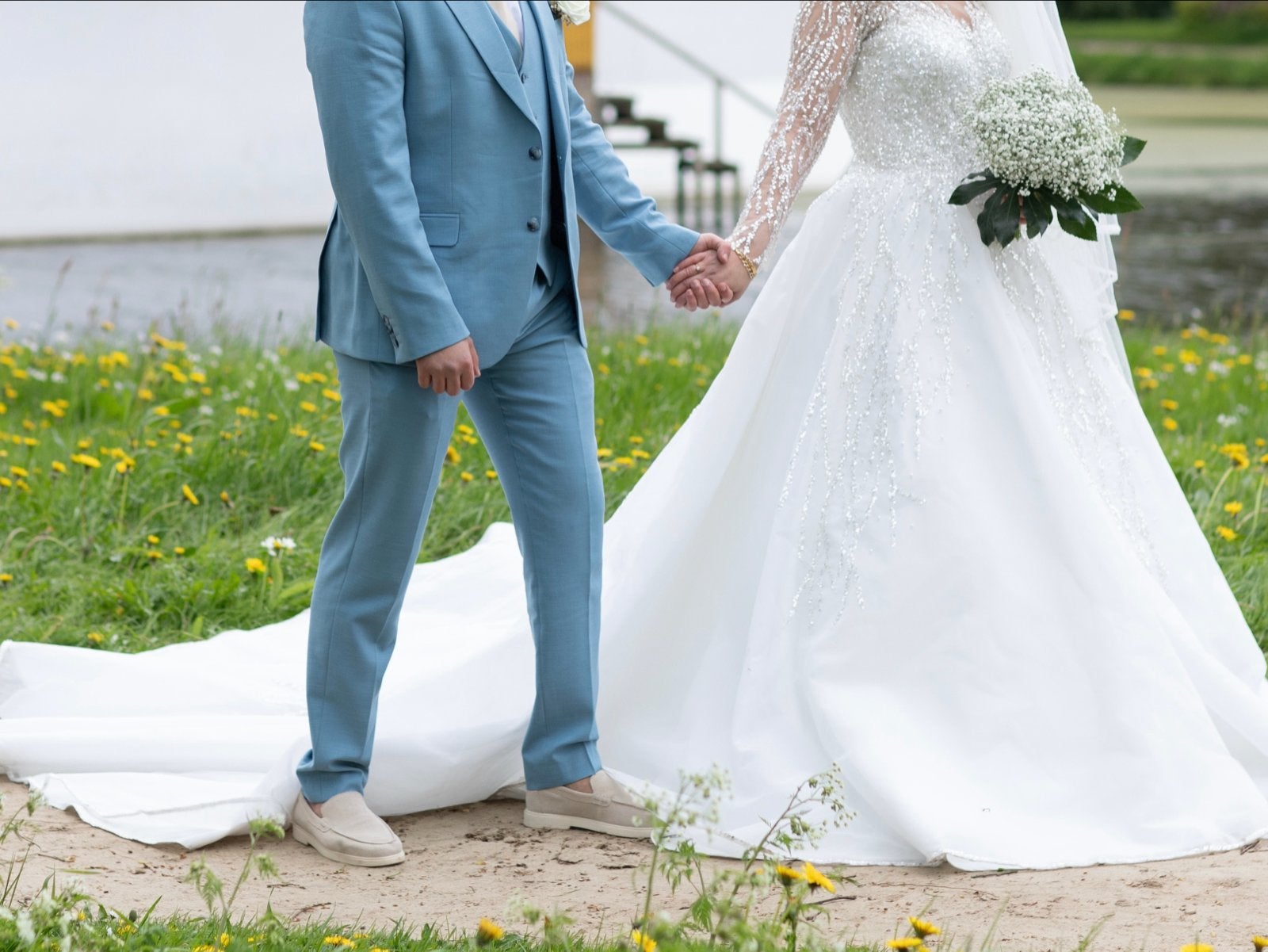 Prachtige Trouwjurk met Lange Mouwen en Pailletten, Ophalen, Gedragen, Wit, Trouwjurk