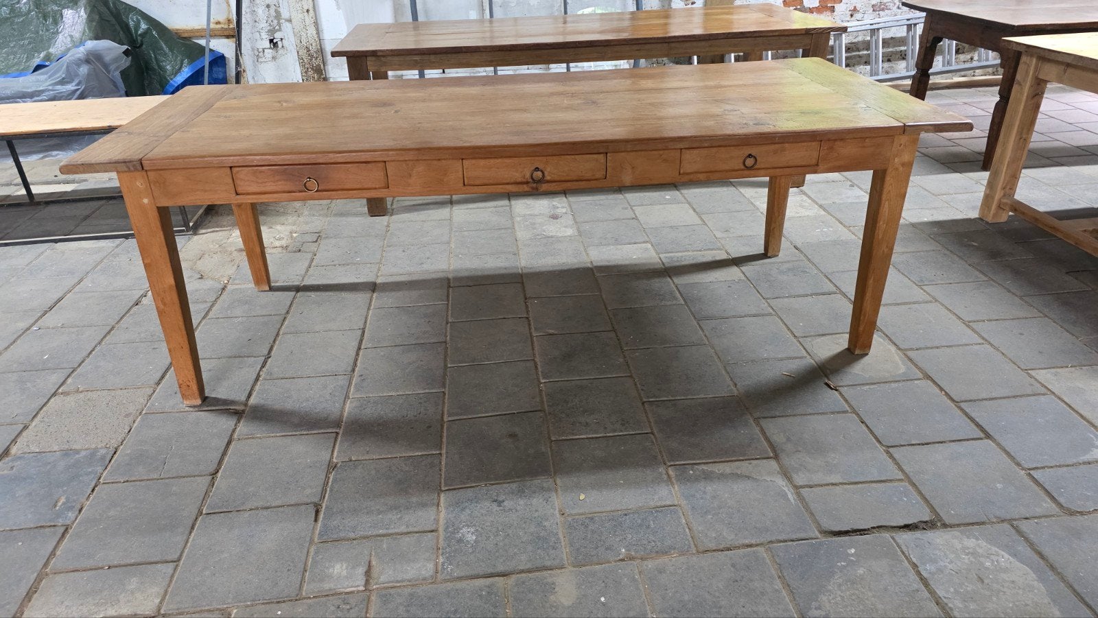 240 cm lange boerentafel mooi geleefd blad, Ophalen, Gebruikt, 200 cm of meer, 50 tot 100 cm