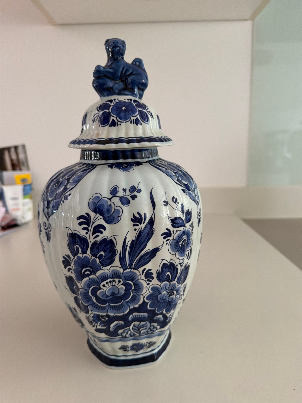 Prachtige Delfts Blauwe Gemberpot met Apen op Deksel, Antiek en Kunst, Ophalen