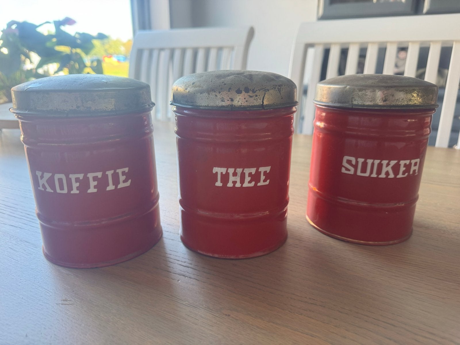 Vintage Rode Voorraadblikken: Koffie, Thee, Suiker, Antiek en Kunst, Ophalen of Verzenden