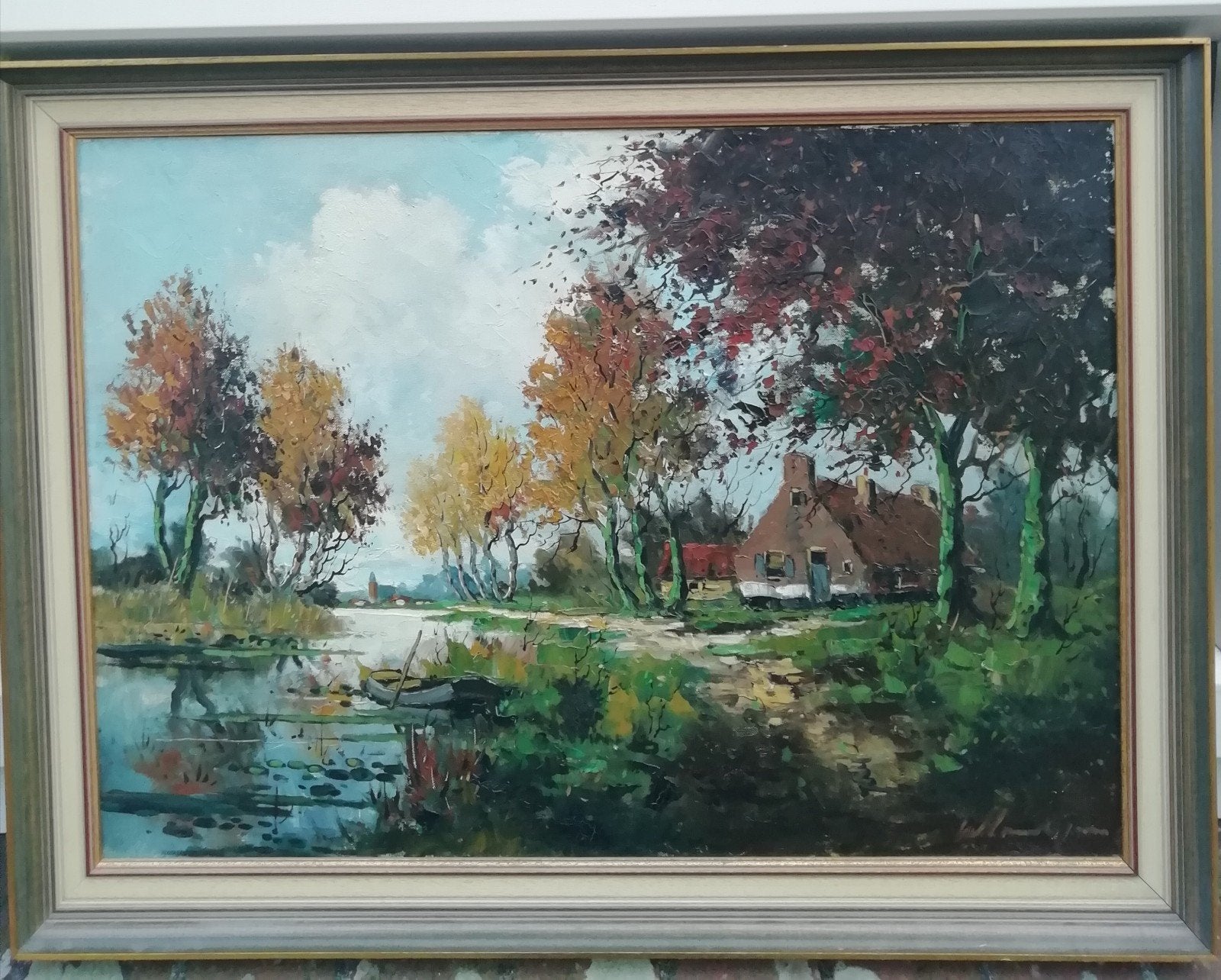 Sfeervol Herfstlandschap Olieverfschilderij, Gesigneerd, Ophalen of Verzenden