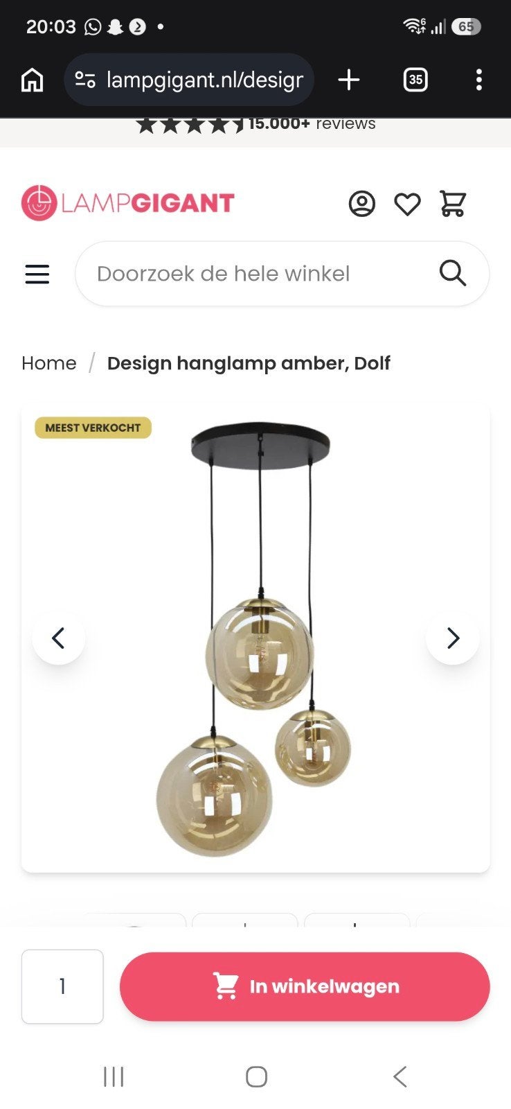 nieuwe Design hanglamp amber, Dolf - Olucia, Ophalen, Modern design, Nieuw, E27 (groot)