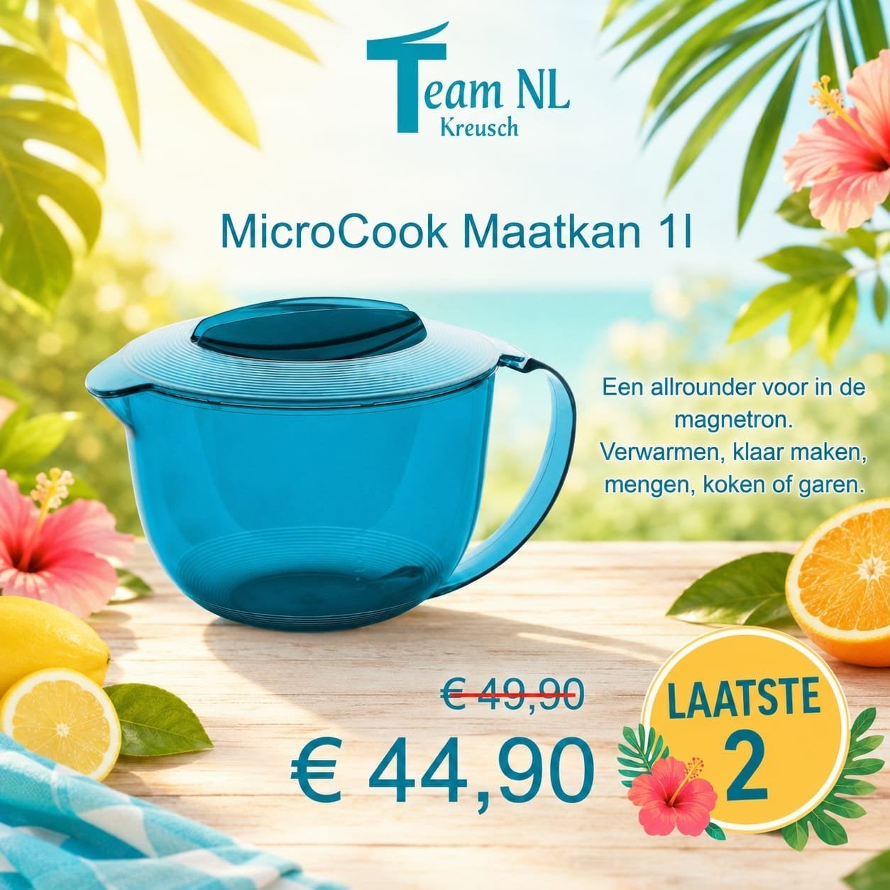 Nieuwe Tupperware MicroCook Schenkkan 1L - Diverse Kleuren, Overige kleuren, Met deksel, Beker of Kan, Nieuw