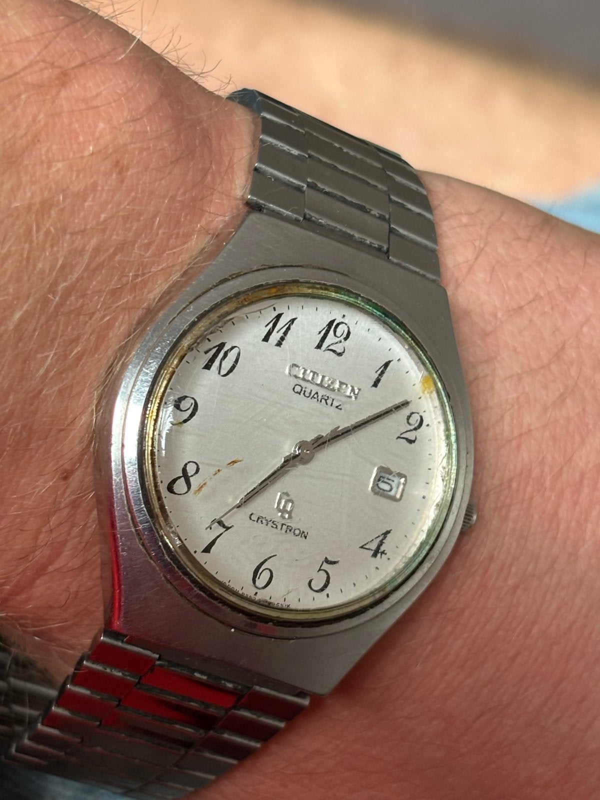 Citizen Quartz Crystron horloge - defect voor onderdelen/rep, Gebruikt, Staal, Ophalen of Verzenden, Polshorloge