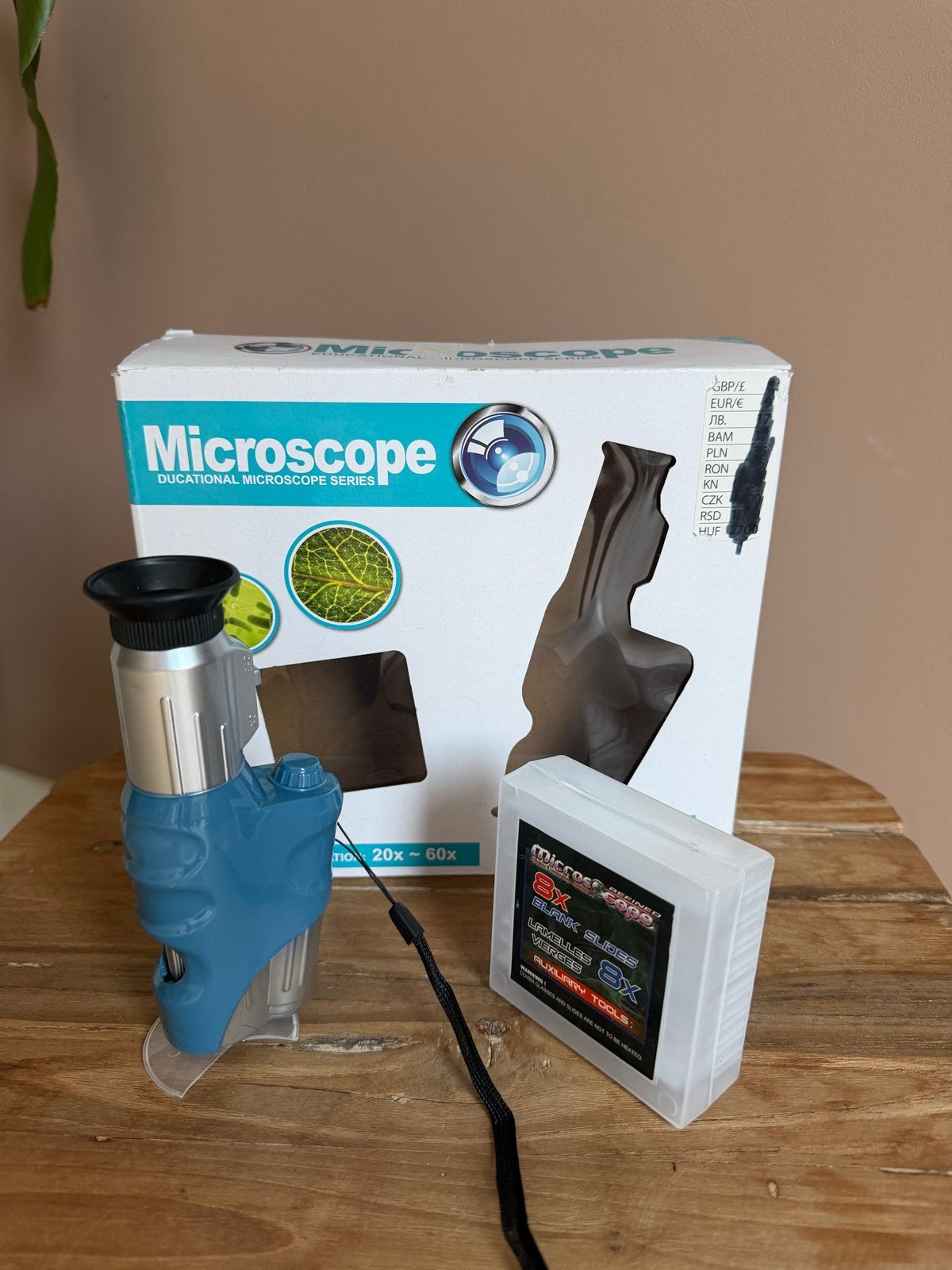 Draagbare Microscoop 20x-60x met Voorbereide Glaasjes, Audio, Tv en Foto, Optische apparatuur | Microscopen, Ophalen of Verzenden