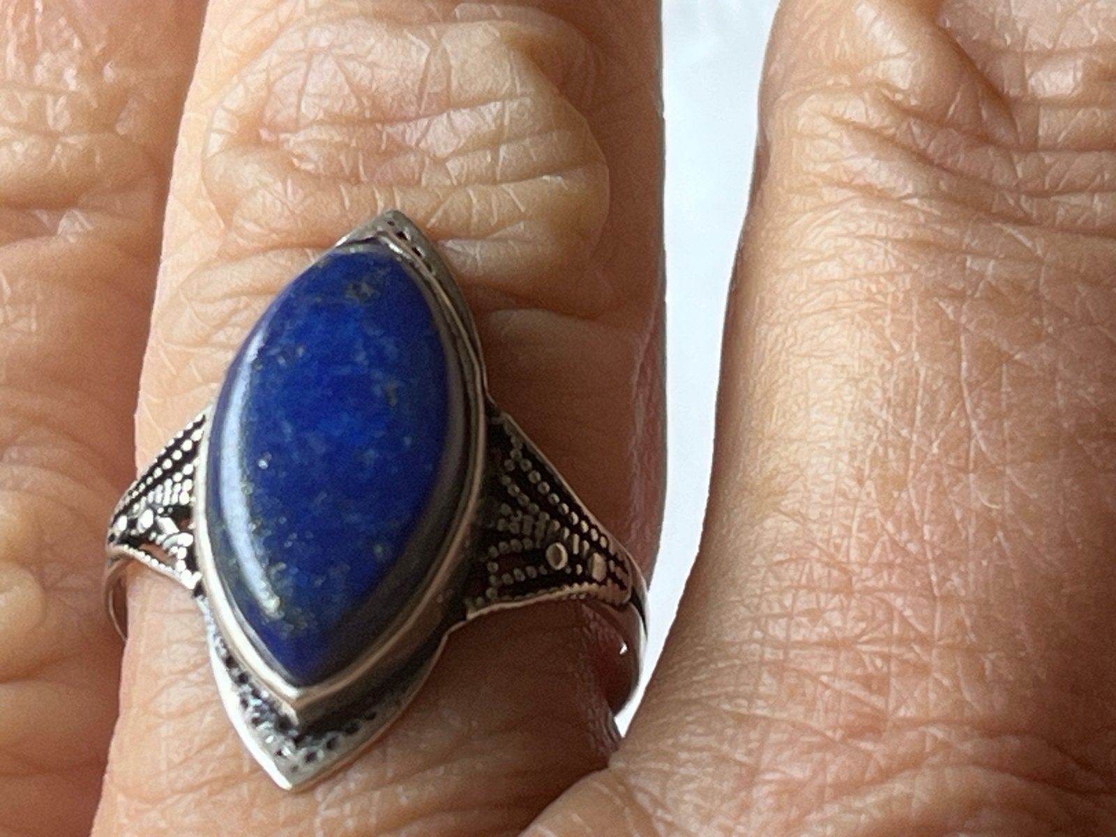 Art Deco Zilveren Ring met Lapis Lazuli - Maat 18, Sieraden, Tassen en Uiterlijk, Ringen, 18 tot 19, Zo goed als nieuw, Met edelsteen