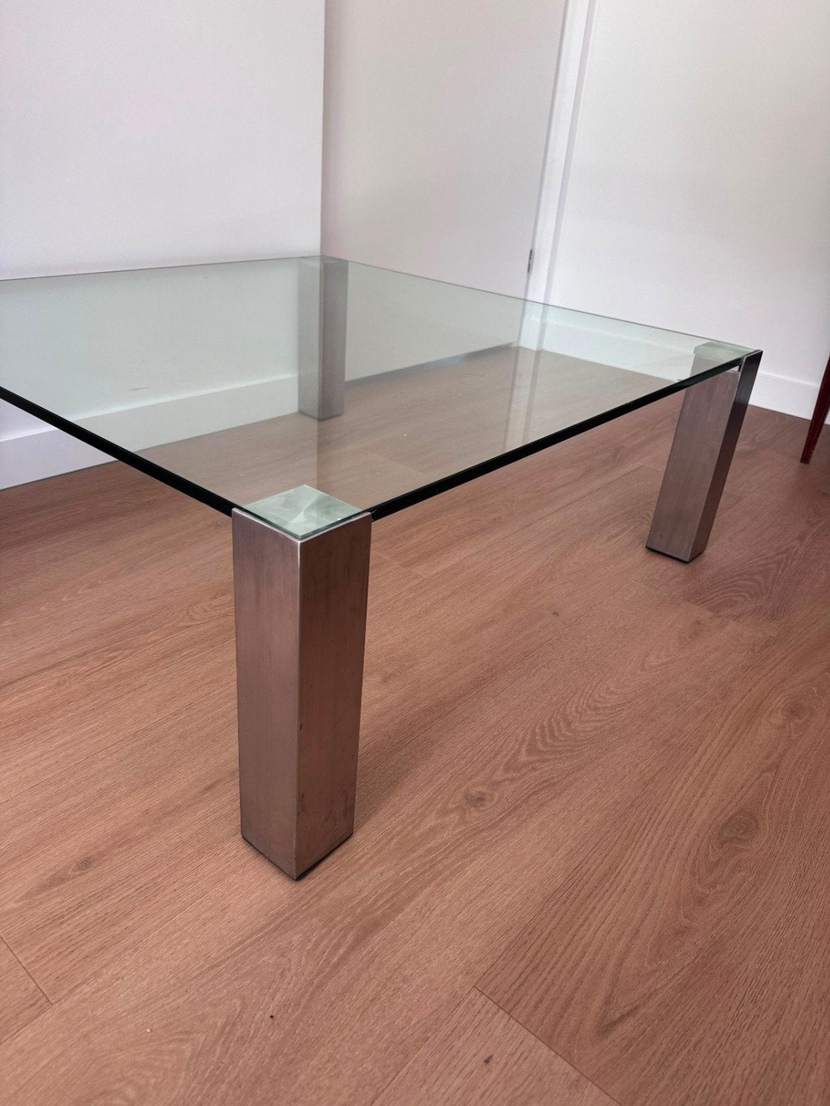 Glazen salontafel 100x100 cm, 37 cm hoog, Ophalen, 100 tot 150 cm, Vierkant, 50 tot 100 cm