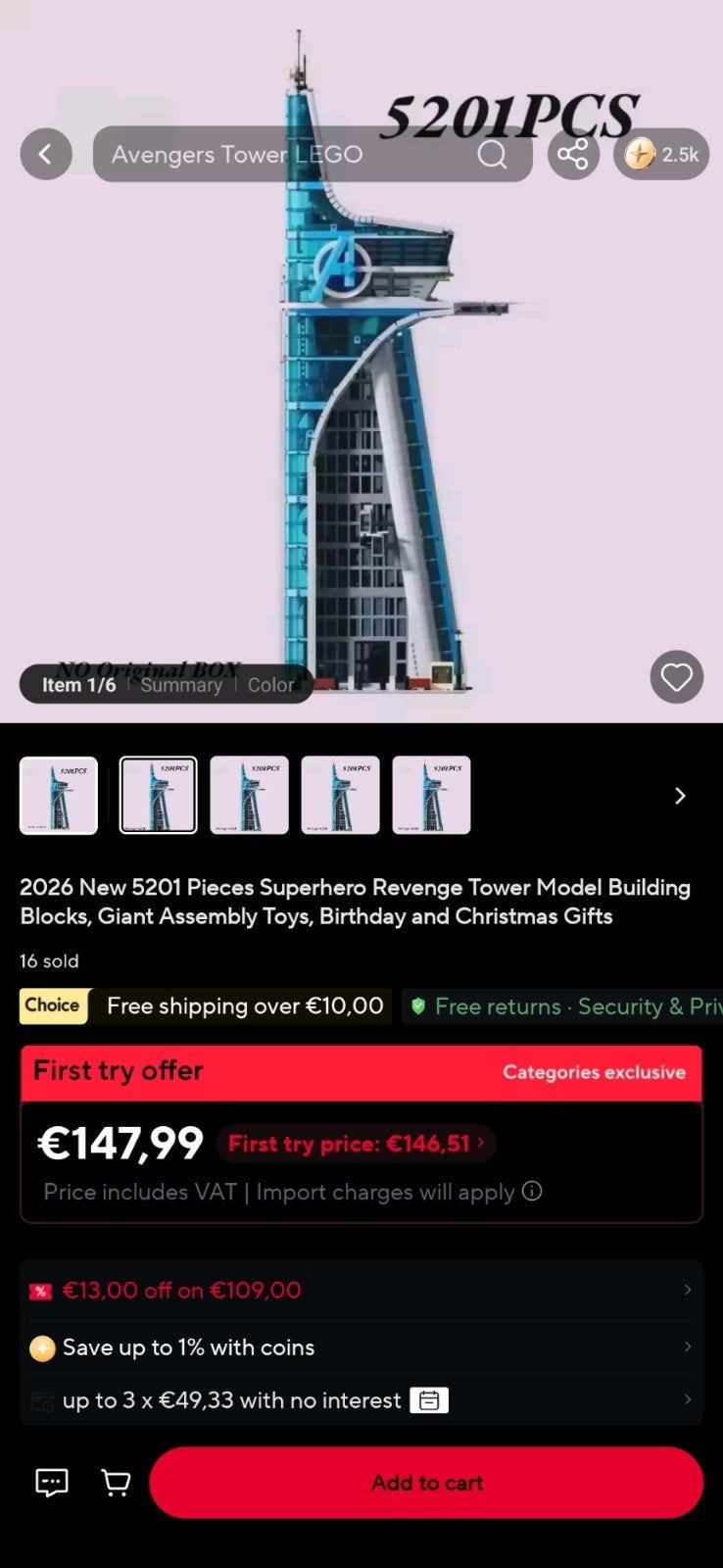 Lepin Avengers Toren - 5201 Stukjes (Geen LEGO), Ophalen of Verzenden, Nieuw, Overige merken