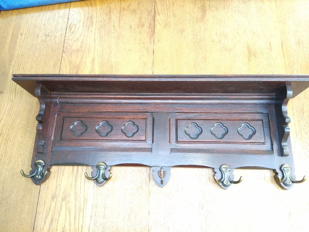 Wand KAPSTOK massief eiken, met 5 koperen haken, Ophalen of Verzenden