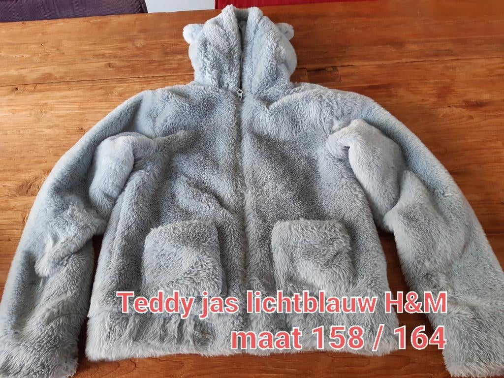 Lichtblauwe Teddy jas H&M maat 158/164, Gebruikt, Meisje, H&M, Ophalen of Verzenden