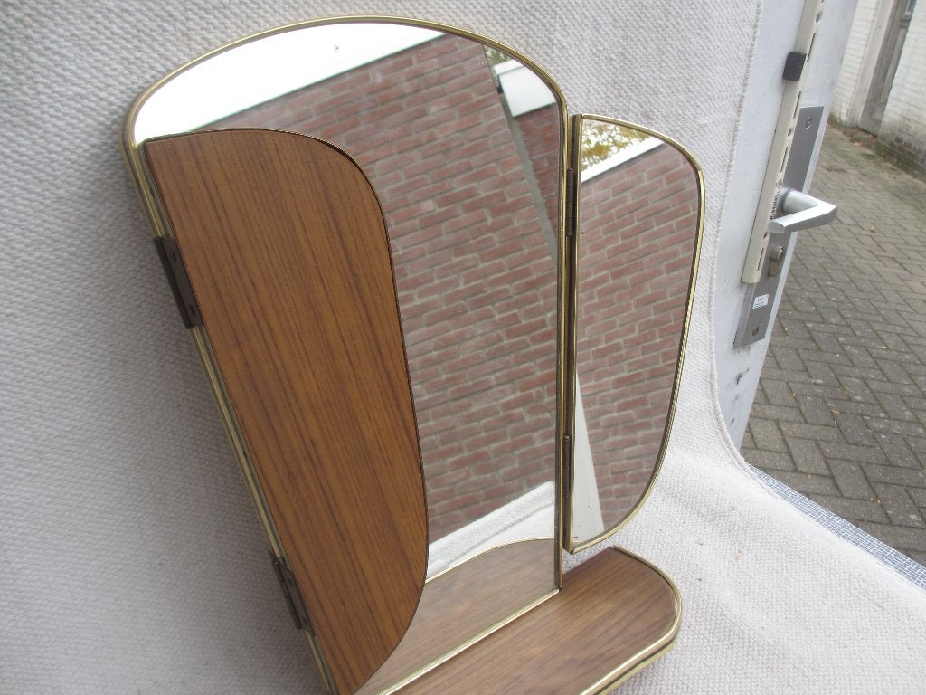 Vintage spiegel / drieluik spiegel kaptafel jaren '60, Ophalen of Verzenden, Overige vormen, Minder dan 50 cm, Minder dan 100 cm