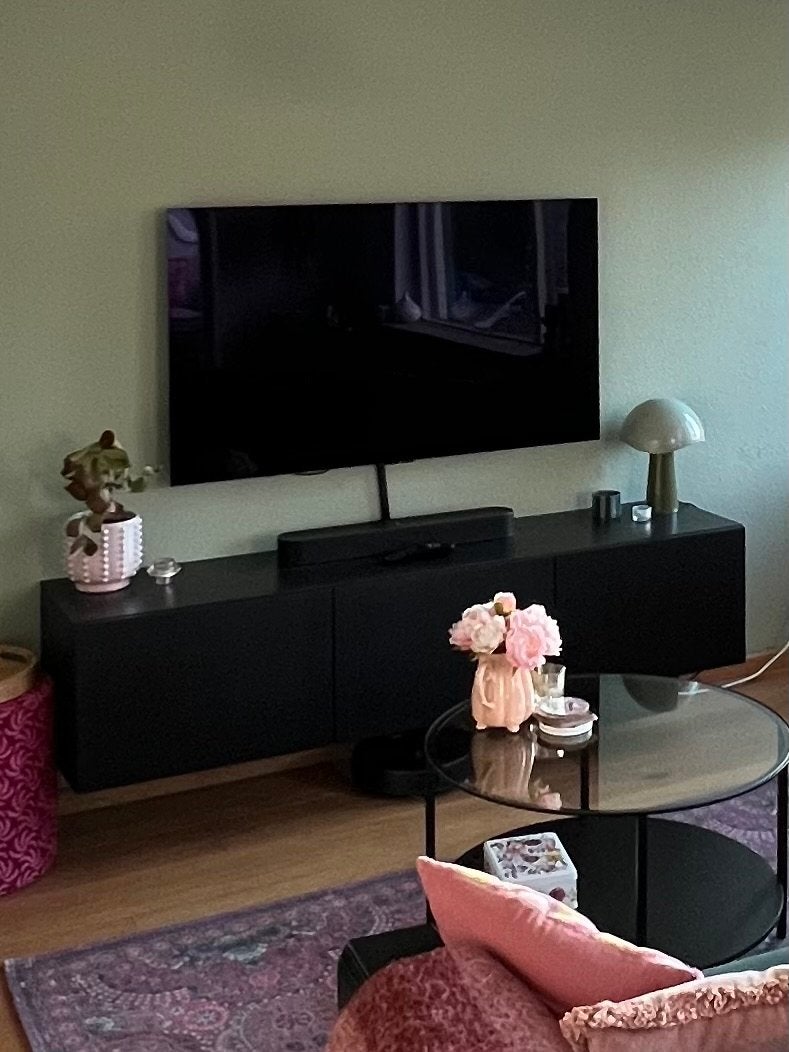 Ikea BESTÅ TV-meubel/wandkast zwartbruin 180x22x38 cm, Ophalen, 150 tot 200 cm, Zo goed als nieuw, Minder dan 25 cm