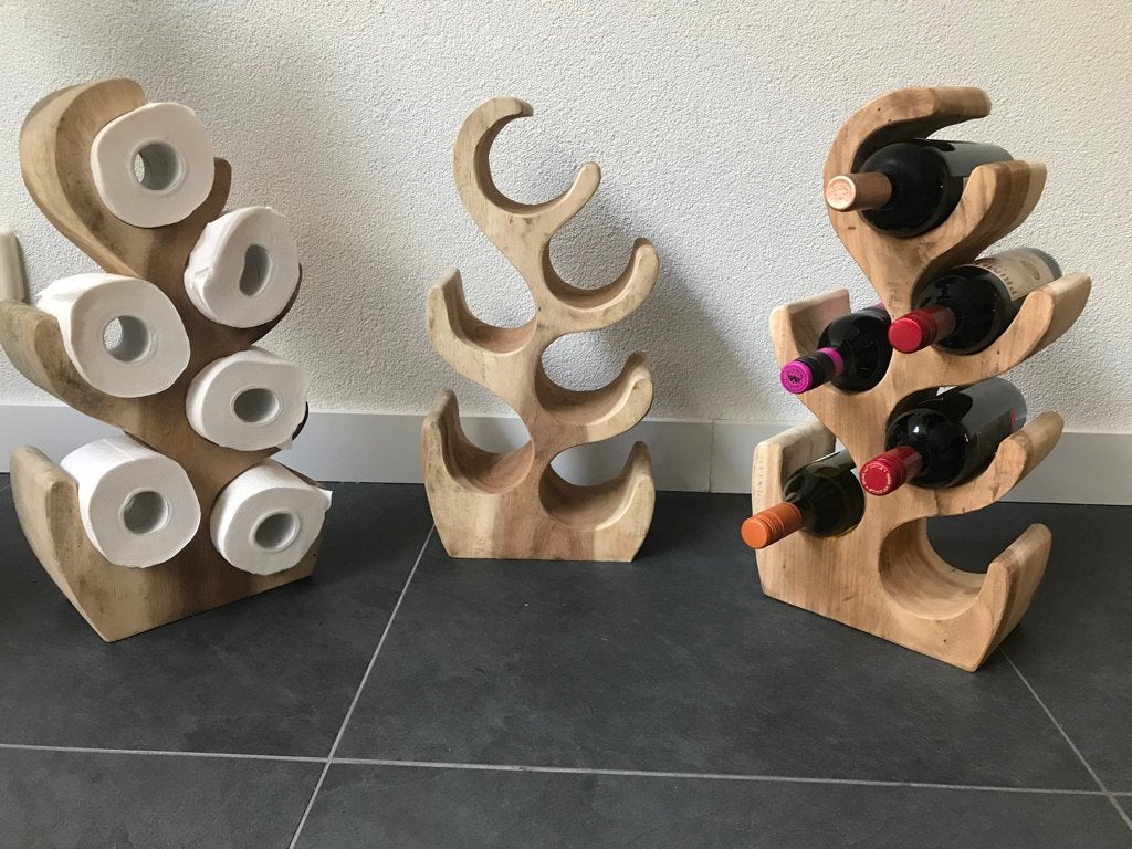 Suar boomstam hout wijnrek voor 6 flessen of wc rollen, Verburgt Vintage, 50 tot 75 cm, Nieuw, Ophalen of Verzenden