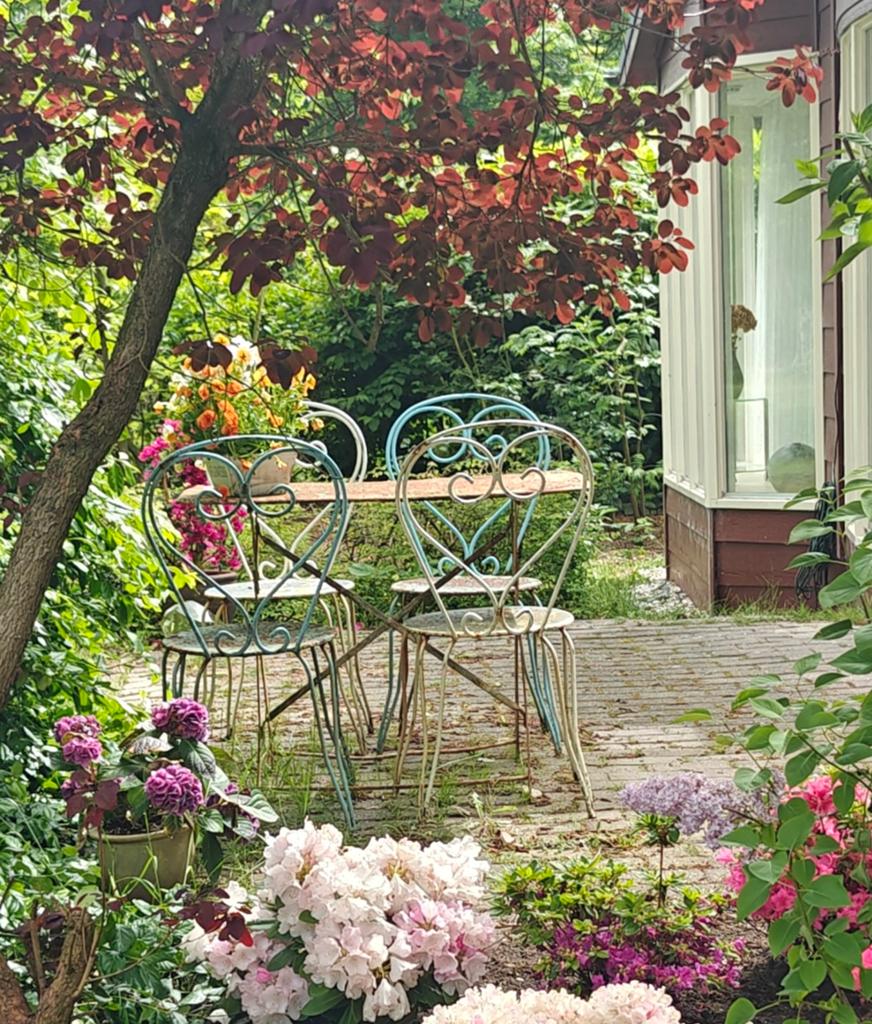 Curiosa brocante tuinset tafel met 4 stoelen Vantage, Ophalen, Gebruikt, Tuinset, Overige materialen