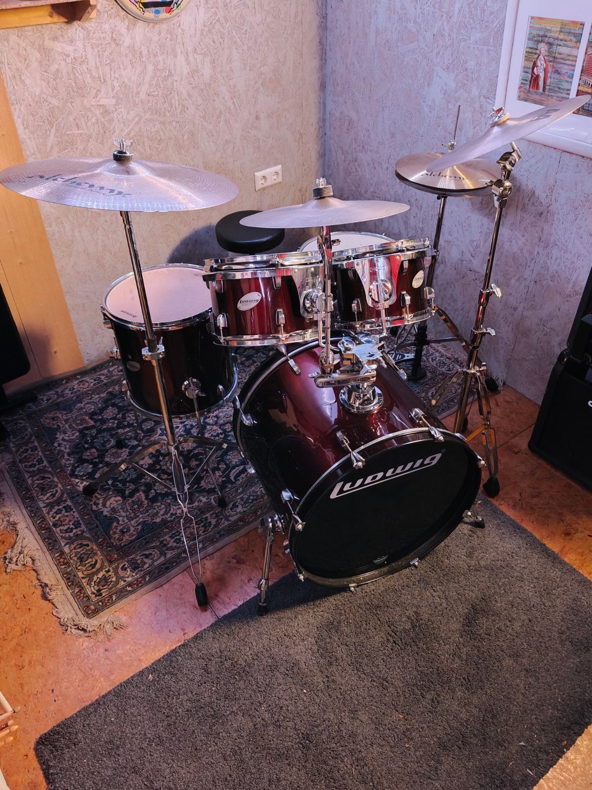 Ludwig Drumstel Compleet Donkerrood, Ophalen, Gebruikt, Ludwig