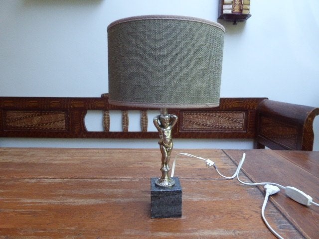Vintage lampje, cherubijn met marmer, Ophalen of Verzenden