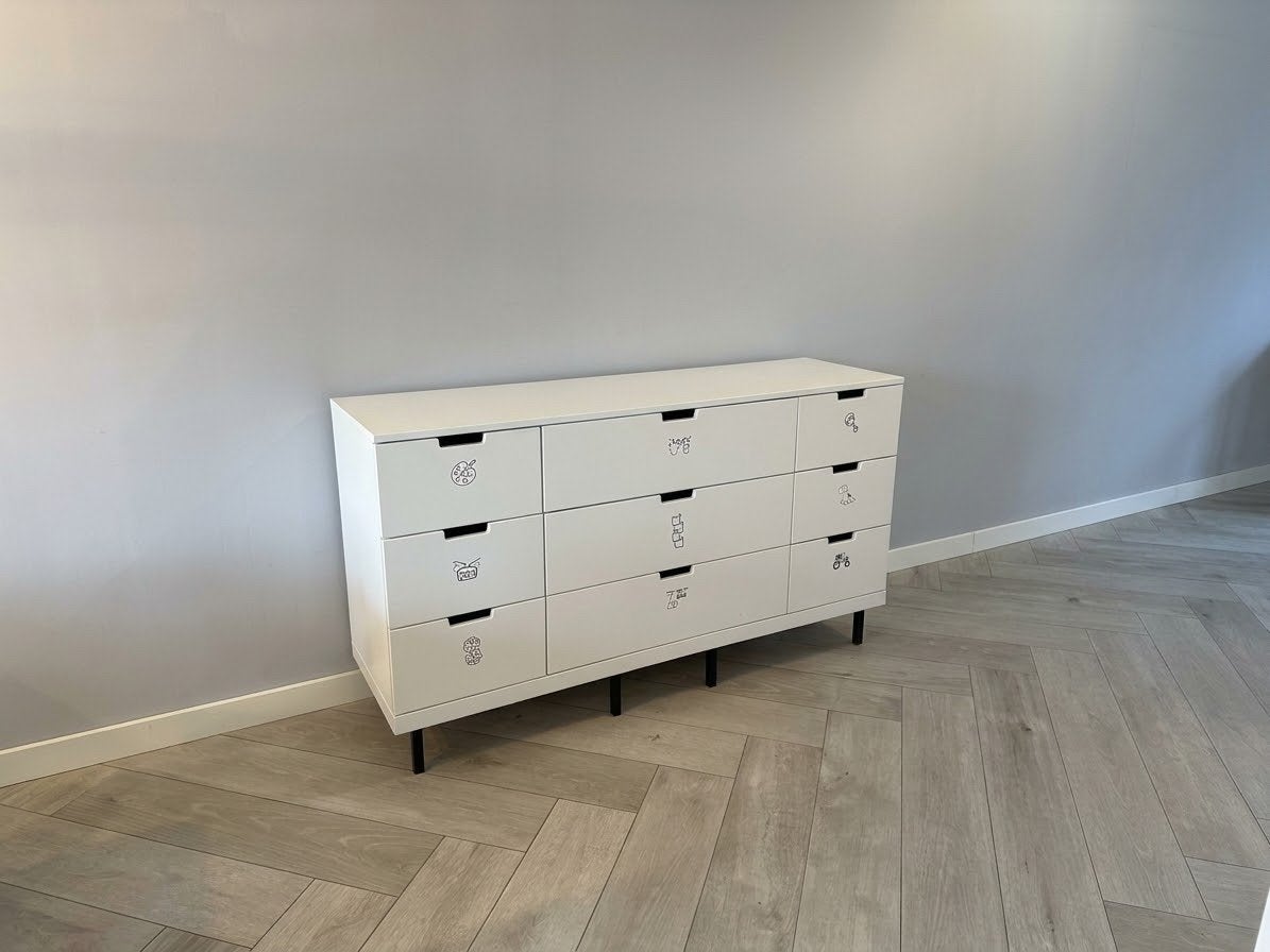 IKEA NORDLI Ladekast met 9 laden en zwarte poten, Ophalen, 5 laden of meer, 150 tot 200 cm, Zo goed als nieuw