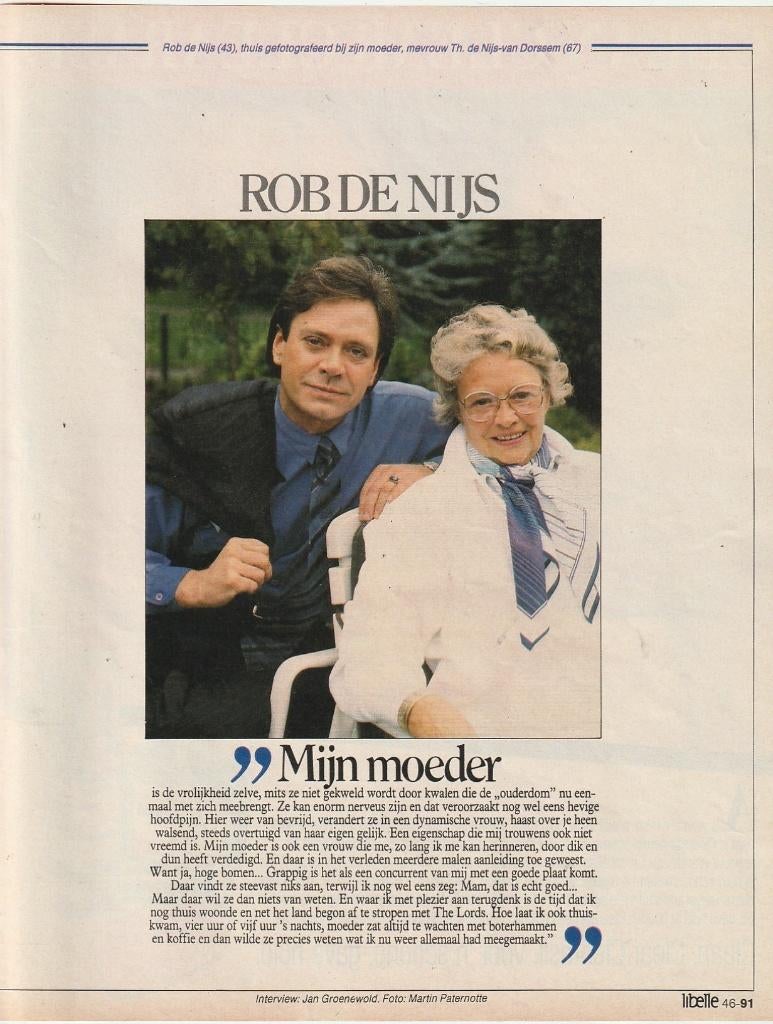 vintage knipsel 1986 Rob de Nijs met zijn moeder, Verzenden, Overige typen