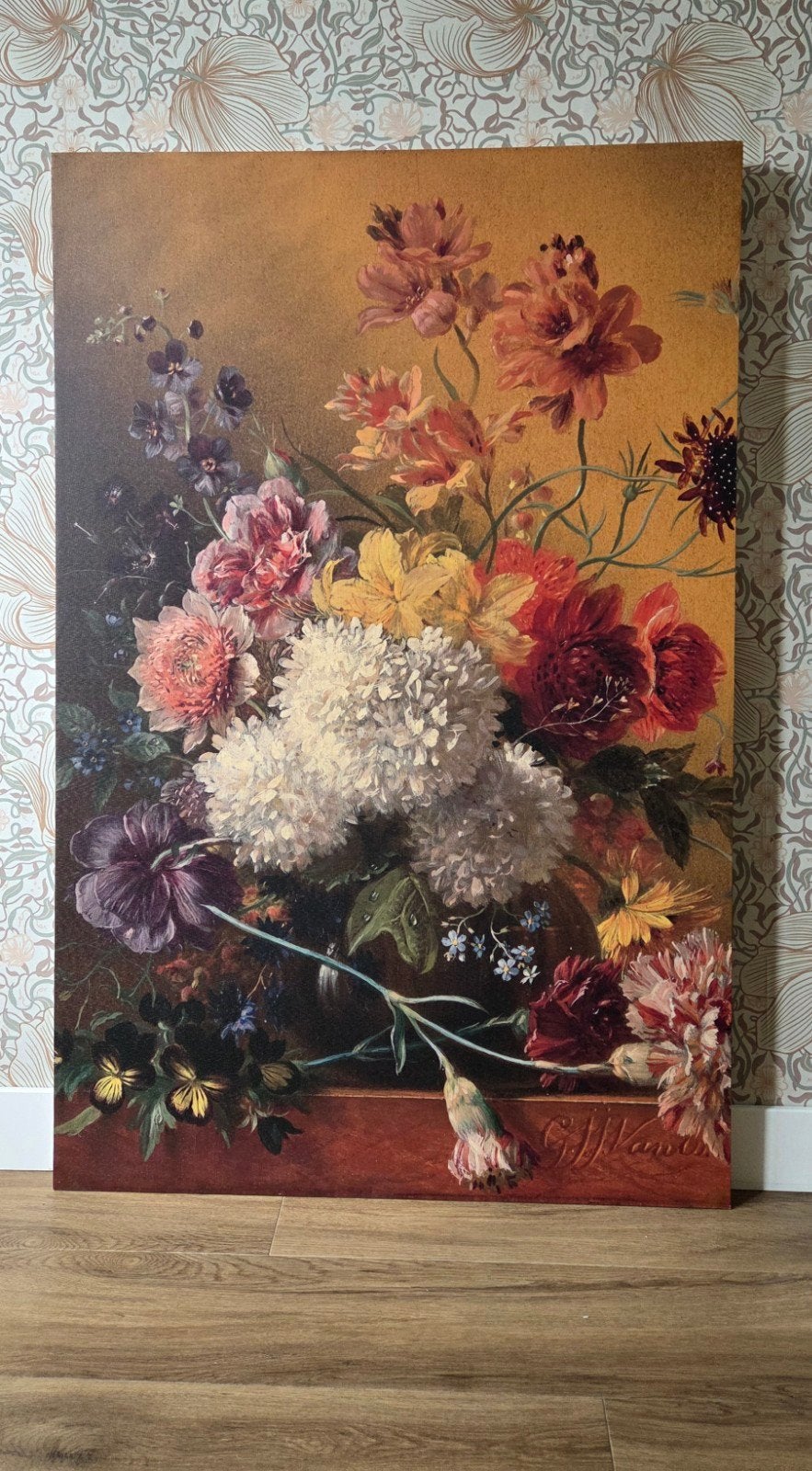 Schilderij Bloemenstilleven 75x115 cm, Antiek en Kunst, Doek, Handgeschilderd, Olieverf, Klassiek