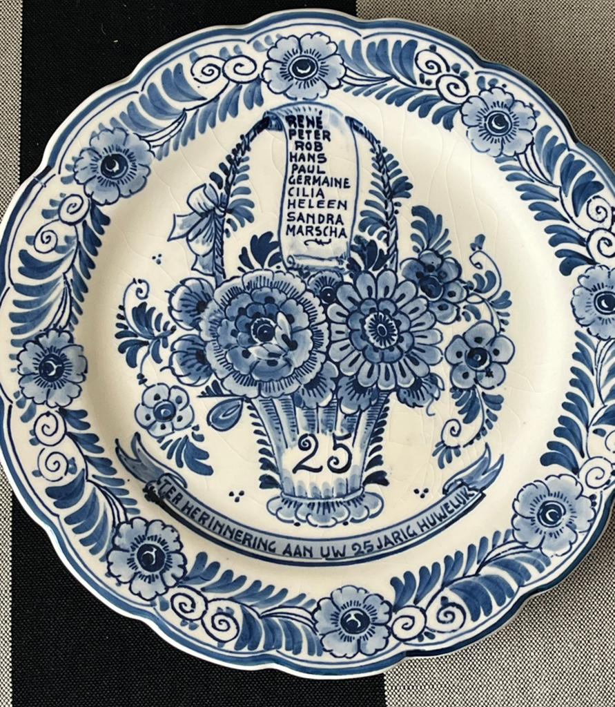 Delfts Blauw Gedenkbord 25-jarig Huwelijk 1957-1982, Antiek en Kunst, Ophalen