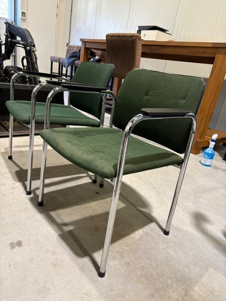2 Vintage Retro Stoelen – Groen – Chroom – Met Armleuningen, Gebruikt, Twee, Overige kleuren, Vintage/Retro